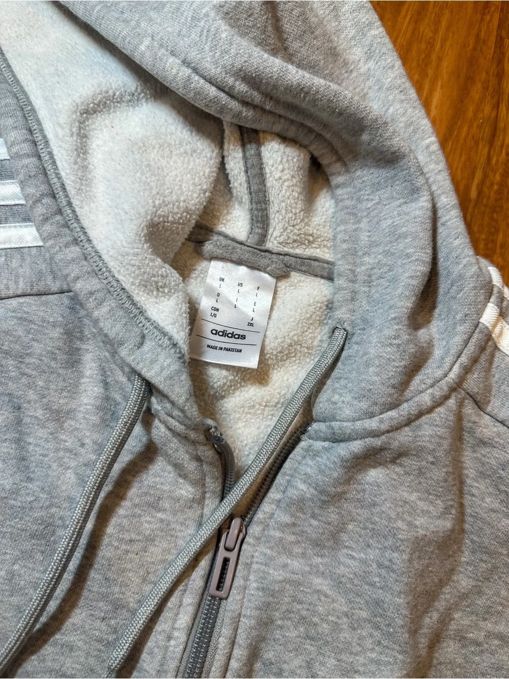 Adidas Hoodie Mens L Gray Full Zip Fleece Sweatshirt 3-Stripes Logo Active Top